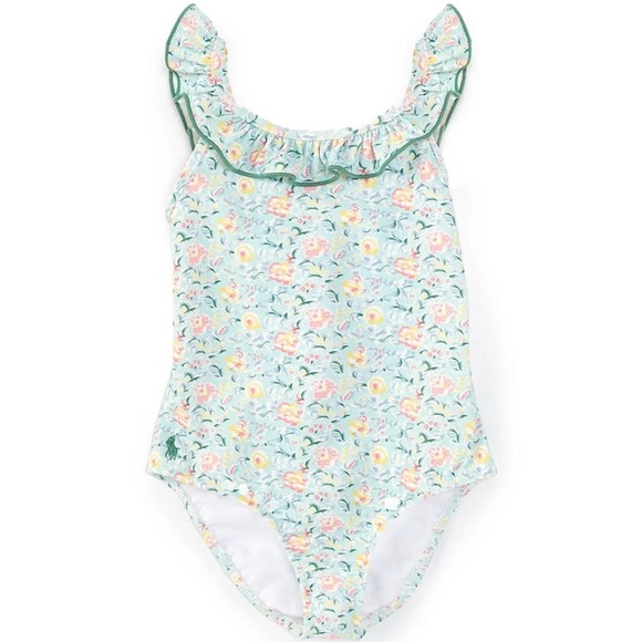 NWT Polo Ralph Lauren Floral Ruffled Criss Cross Back  Swimsuit Girls Size 6X - Picture 1 of 11
